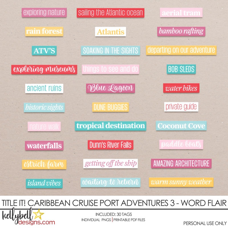 Title It! Caribbean Cruise Port Adventures 3 Word Flair