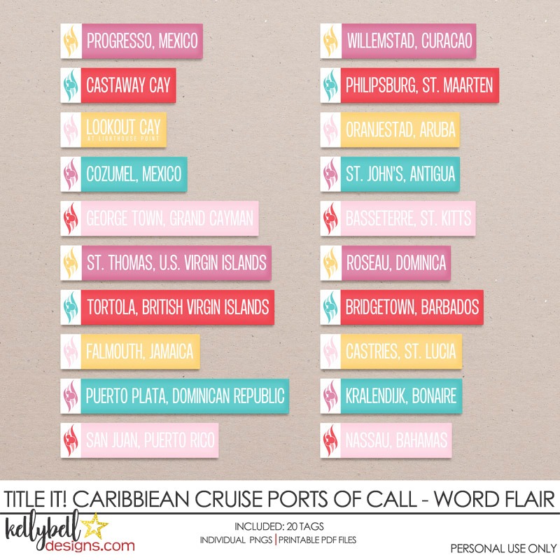Title It! Caribbean Cruise Ports of Call Word Flair